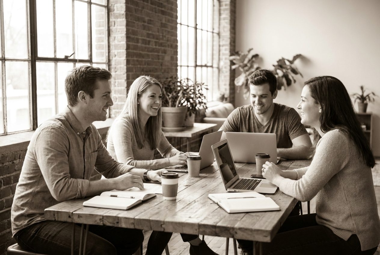 A small team working together around a table